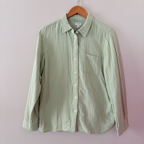 J Crew Factory Double-gauze button-up shirt Light Mint Green 100% Cotton Medium - Picture 9 of 9
